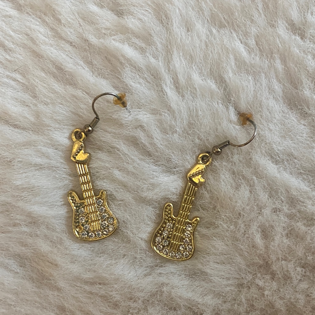 Gold Guitar Earrings 12$